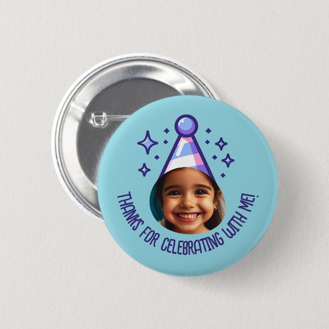 Custom Photo Birthday Thanks Party Hat Favors Button (Front & Back)
