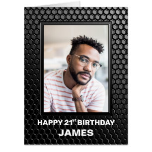 Custom Photo Black 21st Birthday Card