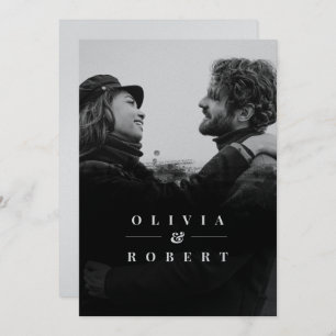 Custom Photo Black Abstract Silver Wedding Invitation