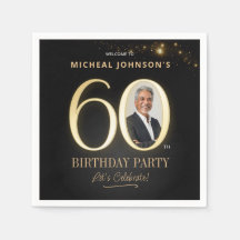 Custom Photo Black and Gold 60th Birthday