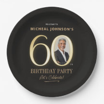 Custom Photo Black and Gold 60th Birthday