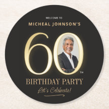 Custom Photo Black and Gold 60th Birthday