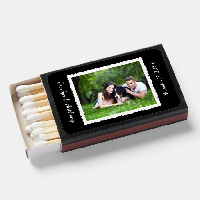 Custom Photo Black and White Wedding Matchboxes (Front Open)