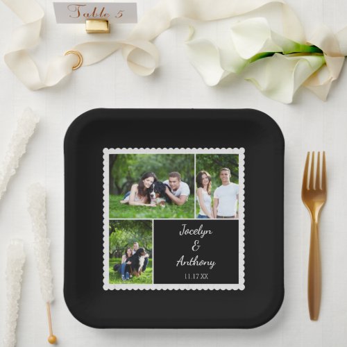 Custom Photo Black and White Wedding Paper Plates