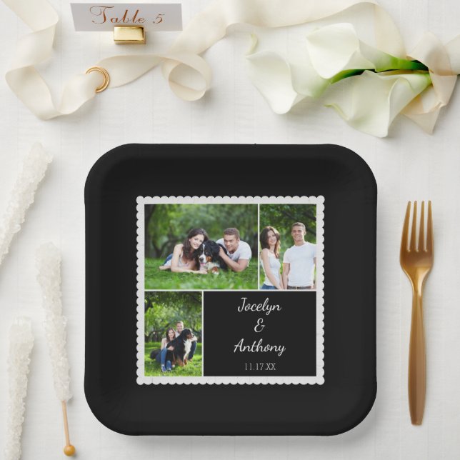 Custom Photo Black and White Wedding Paper Plates (Wedding)