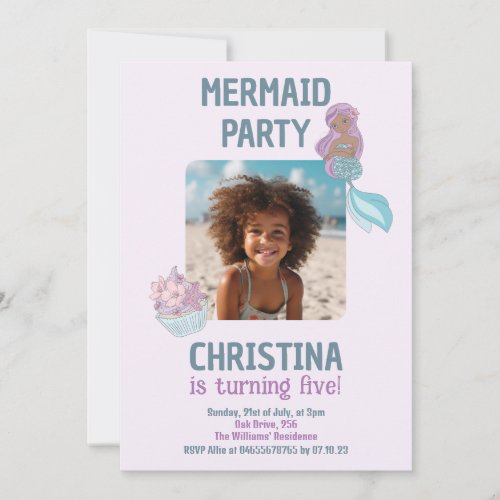 Custom Photo Black Girl Mermaid Birthday Party Invitation