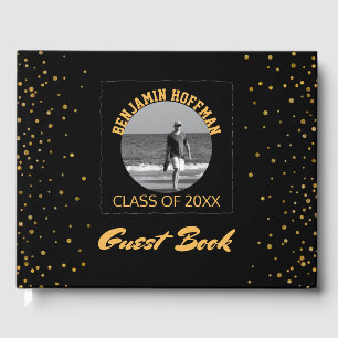 Custom Photo Black Gold Graduation Party Guest Book