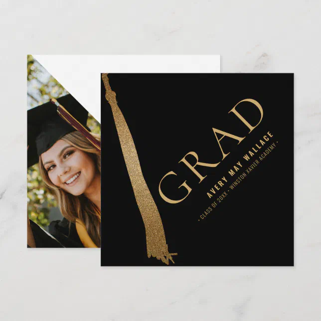 Custom Photo Black Gold Tassel Unique Graduation Thank You Card | Zazzle