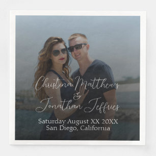 Custom Photo Black Gradient Wedding Paper Dinner Napkins