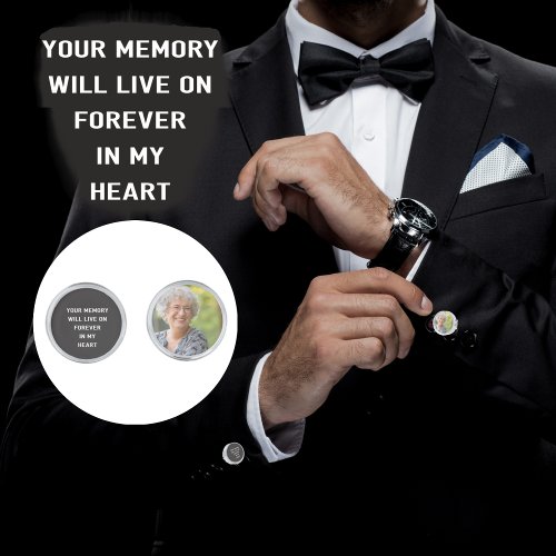 Custom Photo Black Gray Memorial Groom Cufflinks