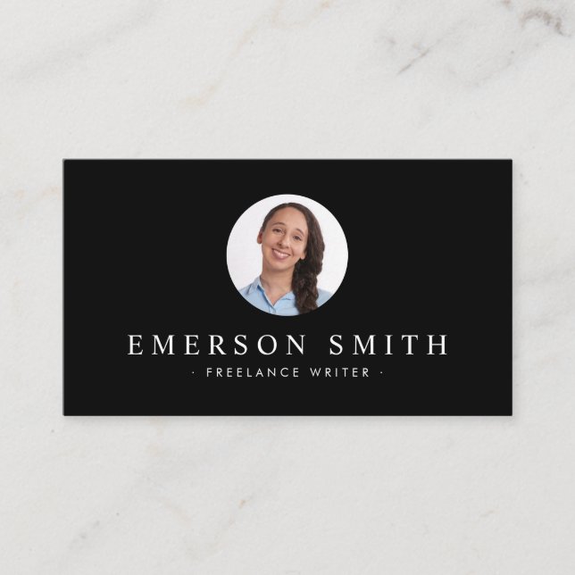 Custom photo black modern minimalist business card (Front)