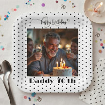 Custom Photo Black Polka Dot Daddy 70th Birthday