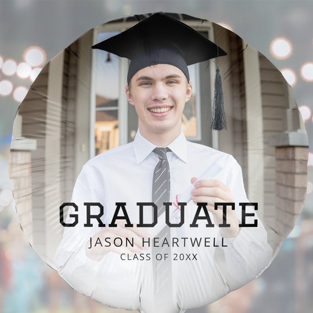 Custom Photo Black Typography Sporty Graduation Balloon (Creator Uploaded)