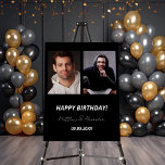 Custom photo black white friends birthday foam board<br><div class="desc">A photo welcome sign for 2 persons,  friends,  siblings,  twins.  Black background,  white text.  Personalize and add 2 photos,  names and date(s)</div>
