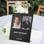 Custom photo black white friends birthday pedestal sign<br><div class="desc">A photo welcome sign for 2 persons,  friends,  siblings,  twins.  Black background,  white text.  Personalize and add 2 photos,  names and date(s)</div>