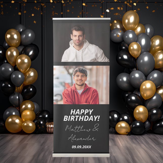 Custom photo black white friends birthday retractable banner (Creator Uploaded)