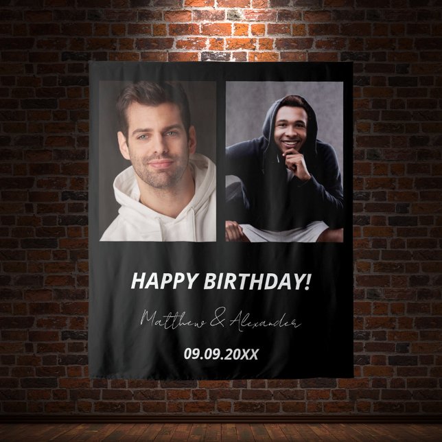 Custom photo black white friends birthday tapestry (Creator Uploaded)