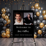 Custom photo black white friends birthday welcome foam board<br><div class="desc">A photo welcome sign for 2 persons,  friends,  siblings,  twins.  Black background,  white text.  Personalize and add 2 photos,  names and date(s)</div>
