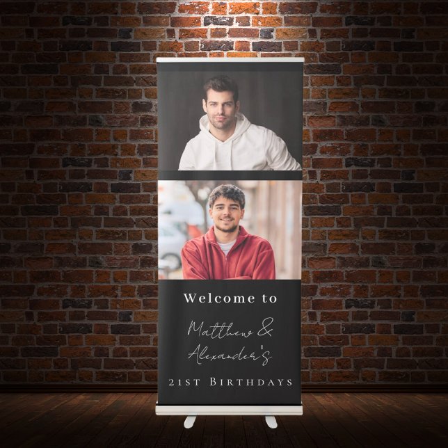 Custom photo black white friends birthday welcome retractable banner (Creator Uploaded)