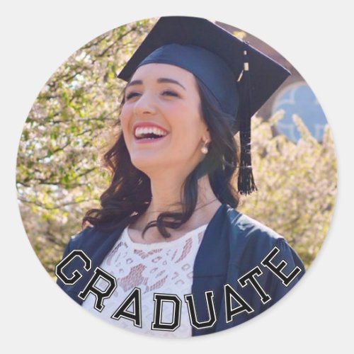 Custom Photo Black White Graduation Party Table Classic Round Sticker