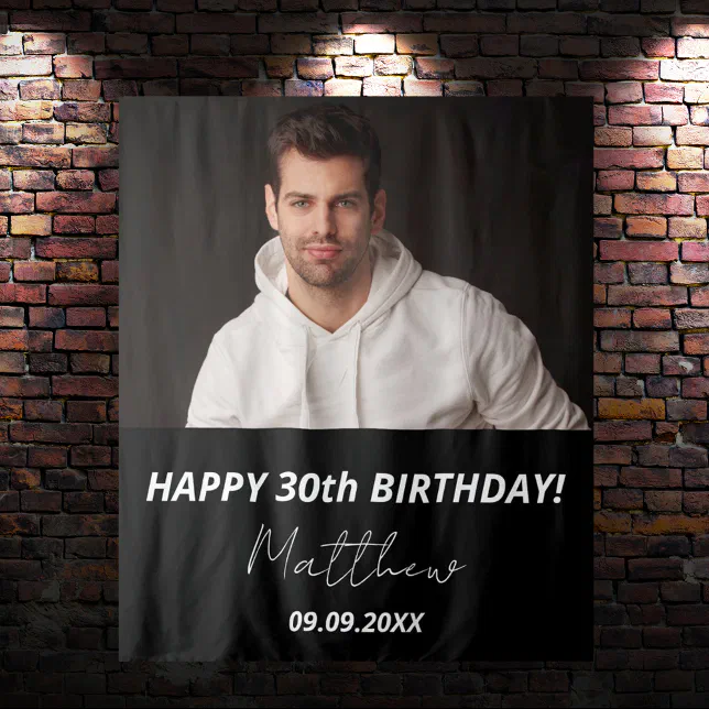 Custom photo black white guy 30th birthday tapestry Zazzle — free download