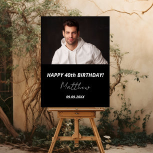 Custom photo black white guy 40th birthday foam board