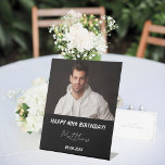 Custom photo black white guy 40th birthday pedestal sign<br><div class="desc">A welcome sign for a 40th birthday party. Personalize and add a photo,  a name and age. A classic black background,  white text.</div>