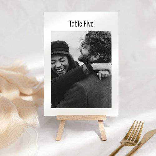 Custom Photo Black White Minimalist Modern Wedding Table Number