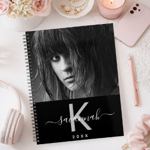 Custom photo black white monogram 2027 planner