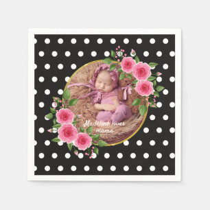 Custom Photo Black White Polka Dot Mother’s Day  Napkins