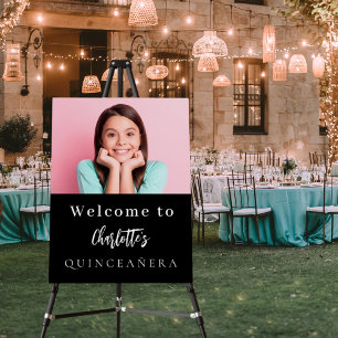 Custom photo black white Quinceanera party welcome Foam Board