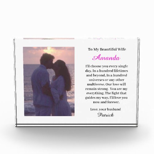 Custom Photo Block Plaque Valentine Gift