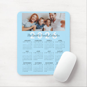 Custom Photo Blue 2026 Family Calendar Mouse Pad
