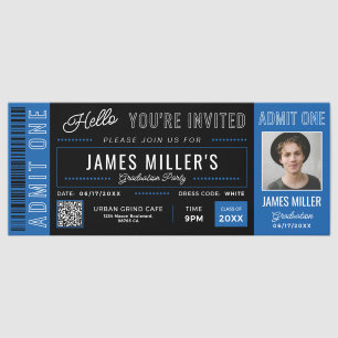 Custom Photo Blue Black Graduation Invite Tickets