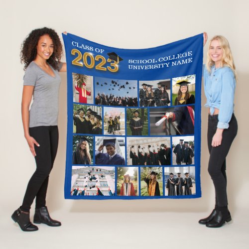 Custom Photo Blue Graduation Class of 2023 School Fleece Blanket