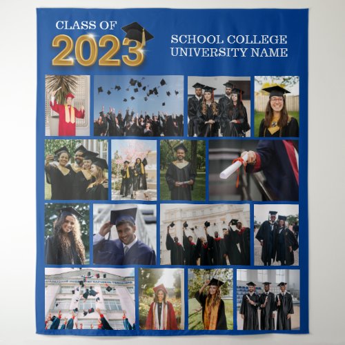 Custom Photo Blue Graduation Class of 2023 School  Tapestry