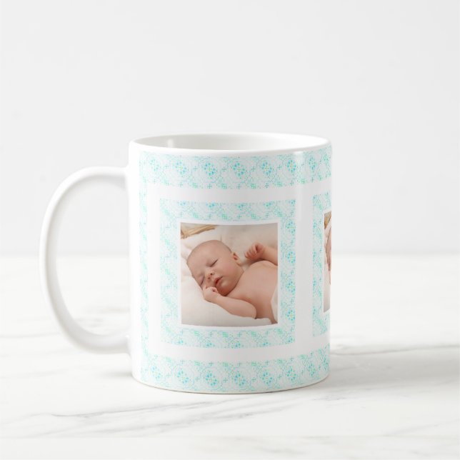 Custom Photo Blue Pattern Mother’s Day Mom Mommy Coffee Mug (Left)