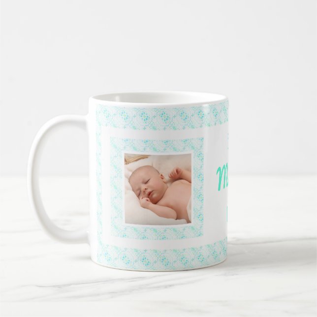 Custom Photo Blue Pattern Mother’s Day Mom Mommy Coffee Mug (Left)