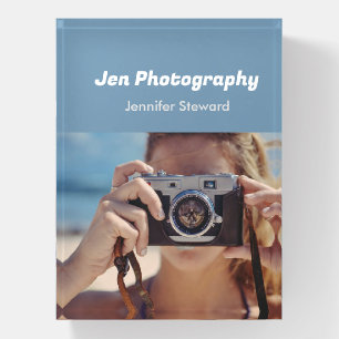 Custom photo blue photographer paperweight