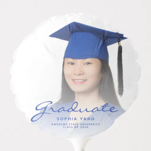 Custom Photo Blue Script Graduation Balloon