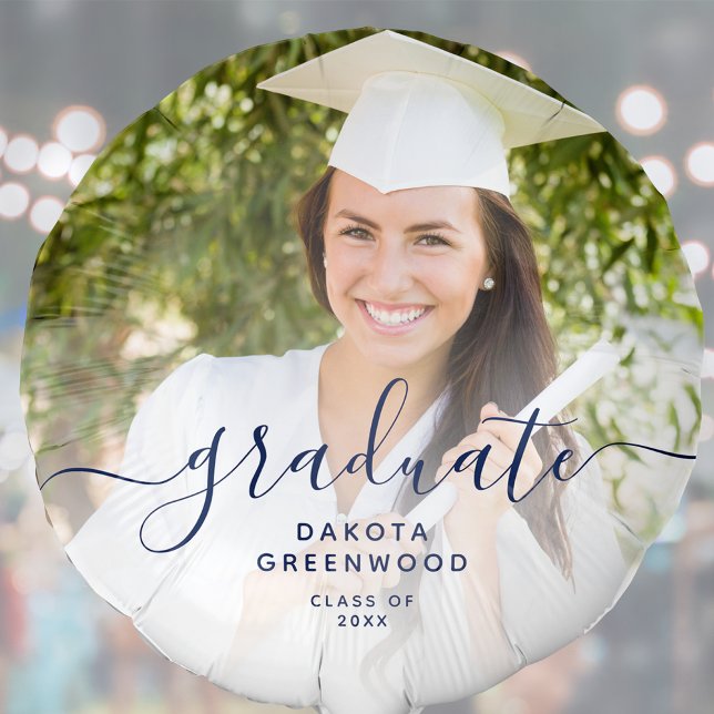 Custom Photo Blue Script Personalized Graduation Balloon (Creator Uploaded)