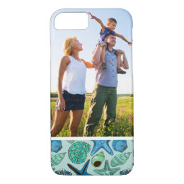 Custom Photo Blue Seashells & Starfish Pattern iPhone 8/7 Case