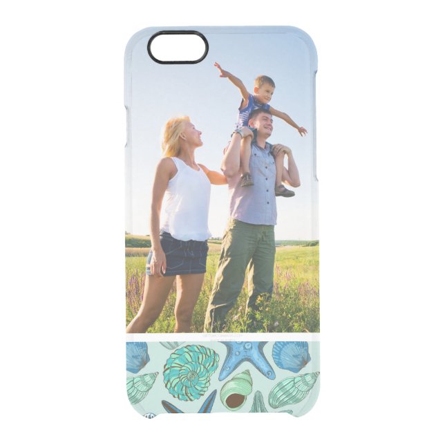 Custom Photo Blue Seashells & Starfish Pattern Uncommon iPhone Case (Back)
