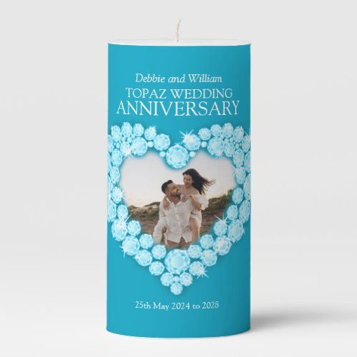 Custom photo blue topaz 4th wedding anniversary pillar candle