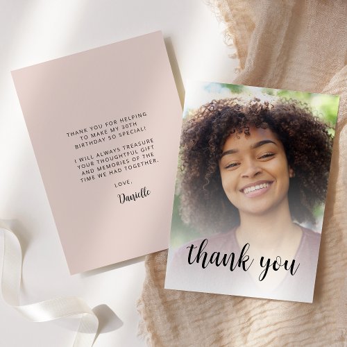 Custom Photo Blush Pink 30th Birthday Party Thank You Card