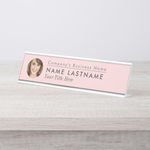 Custom Photo Blush Pink Business Elegant Modern Desk Name Plate