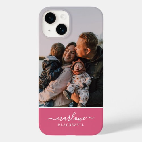 Custom Photo Blush Pink Calligraphy Name Case_Mate iPhone 14 Case