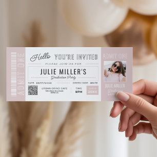 Custom Photo Blush Pink Graduation Invite Tickets