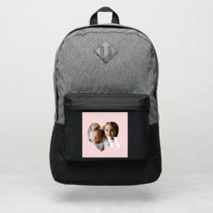 Custom Photo Blush Pink Heart Monogrammed Port Authority® Backpack