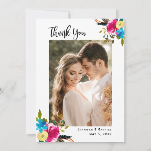 Custom Photo Bohemian Floral Wedding Thank You